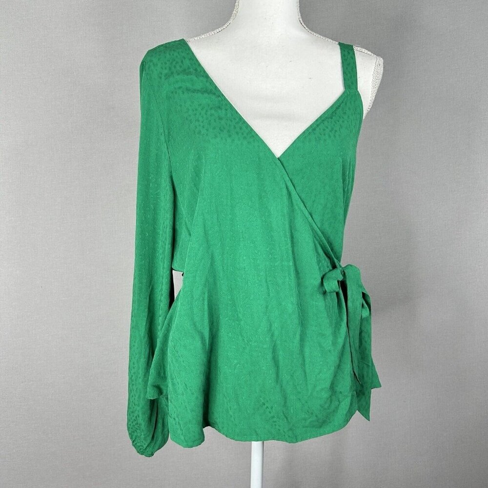 Sanctuary Womens Top Extra Large Green Dani One Shoulder Tie Wrap Blouse Resort